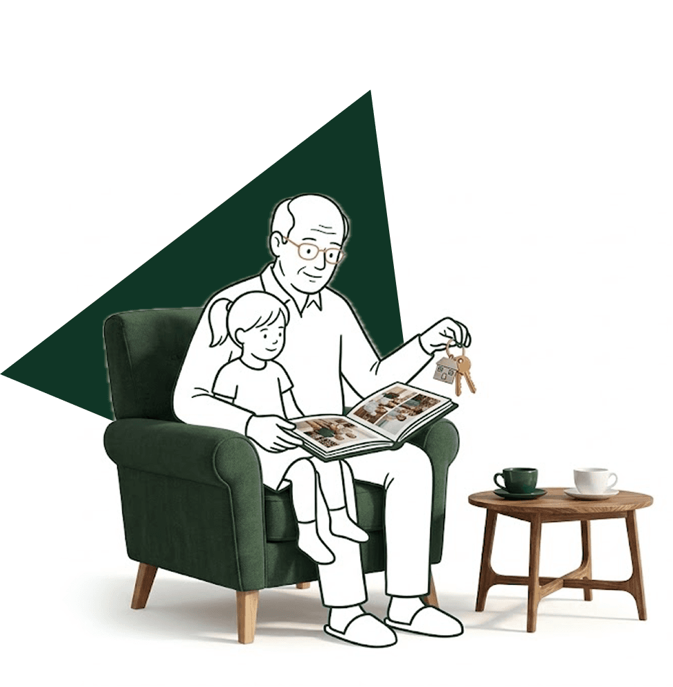 Un grand-père transmet un album de famille à sa petite-fille.